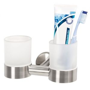 bremermann „Bad-Serie PIAZZA - Doppel-Wandhalter aus Edelstahl mit 2 Glasbechern“